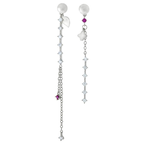 Sterling Silver Freshwater Pearl With Cubic Zirconia Mismatched Dangle