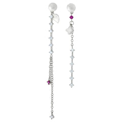 Sterling Silver Freshwater Pearl With Cubic Zirconia Mismatched Dangle