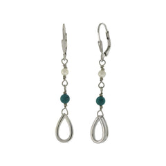 Sterling Silver Fresh Water Pearl and Turquoise Bead With Lever-Back - Teardrop Earrings