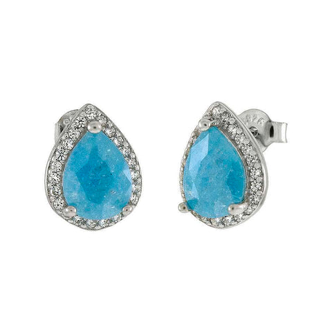 Sterling Silver Pear Shape Crash Stone Stud Earrings With Clear CZ