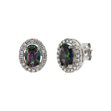 Load image into Gallery viewer, Sterling Silver Rainbow Mystic Halo CZ Stud Earrings