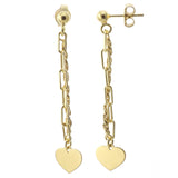 Italian Sterling Silver Gold Plated Paperclip Rope With Heart Earrings