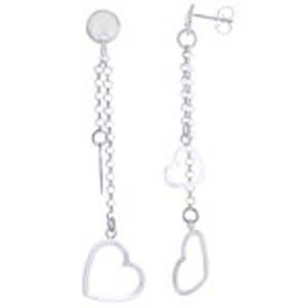 Italian Sterling Silver Fancy Dangling Heart Earrings with Earring Length of 63.5MM