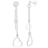 Italian Sterling Silver Fancy Dangling Heart Earrings with Earring Length of 63.5MM