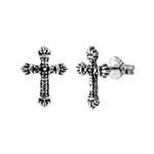 Load image into Gallery viewer, Sterling Silver Cross Shaped Oxidized Stud EarringsAnd Width 8.8 mm