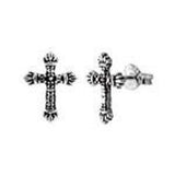 Sterling Silver Cross Shaped Oxidized Stud EarringsAnd Width 8.8 mm