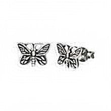 Load image into Gallery viewer, Sterling Silver Butterfly Oxidized Stud EarringsAnd Width 9.5mm