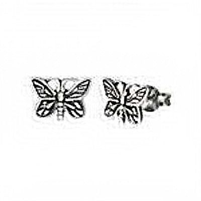 Sterling Silver Butterfly Oxidized Stud EarringsAnd Width 9.5mm