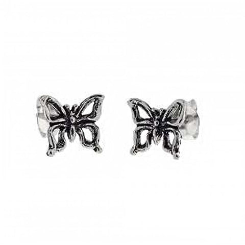 Sterling Silver Butterfly Oxidized Stud EarringsAnd Width 8.5mm