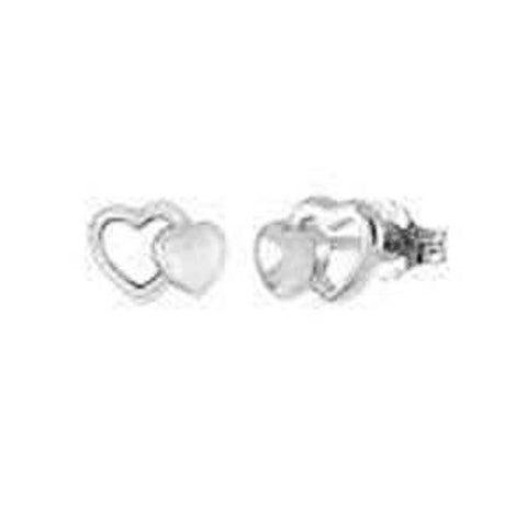 Sterling Silver Double Heart Rhodium Stud EarringsAnd Width 7mm