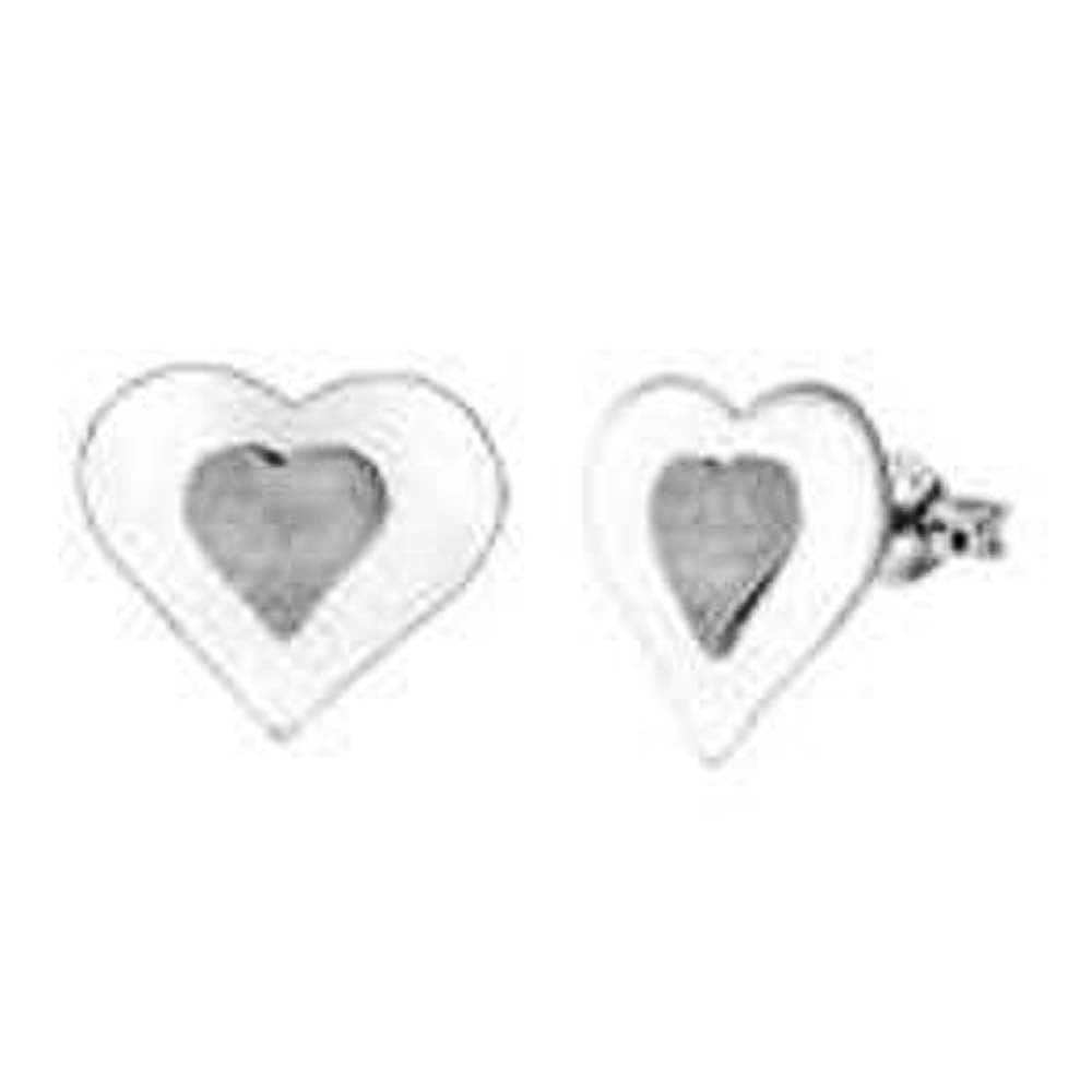 Sterling Silver Two In One Satin Finish Heart Stud EarringsAnd Diameter 15 mm