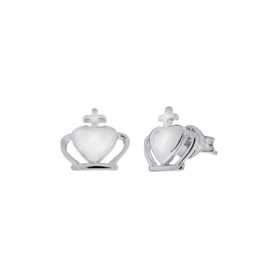 Sterling Silver Crown Rhodium Stud Earrings