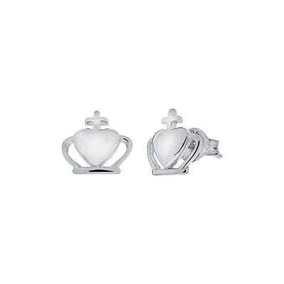 Sterling Silver Rhodium Plated Crown Shaped Stud Earrings