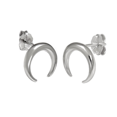 Sterling Silver Crescent Moon Rhodium Stud Earrings