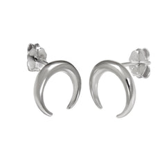 Sterling Silver Crescent Moon Rhodium Stud Earrings