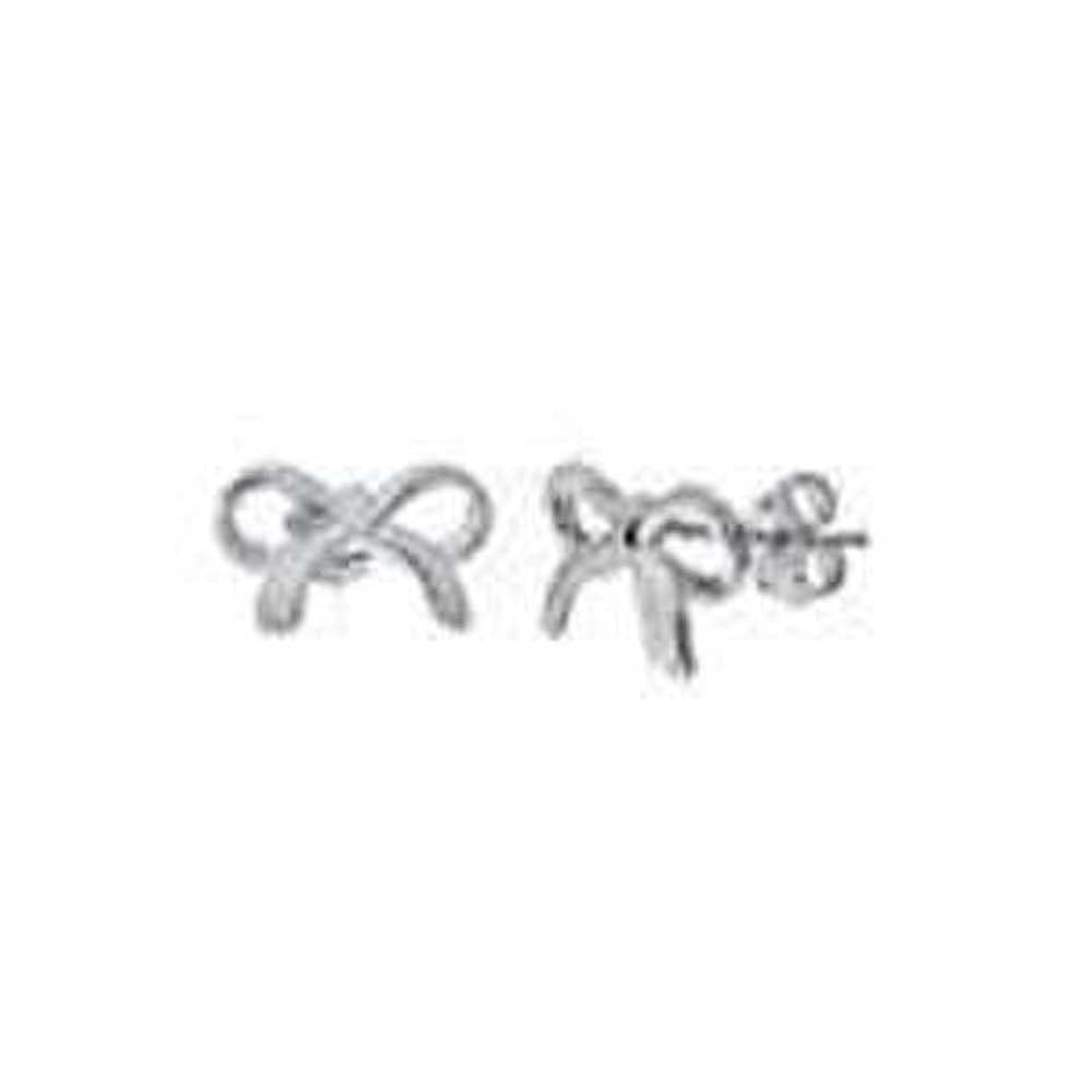 Sterling Silver Rhodium Plated Ribbon Bow Shaped Stud Earrings