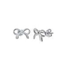 Load image into Gallery viewer, Sterling Silver Rhodium Plated Ribbon Bow Shaped Stud Earrings