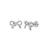 Sterling Silver Rhodium Plated Ribbon Bow Shaped Stud Earrings