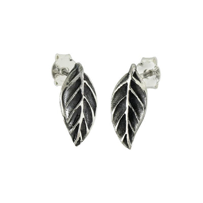 Sterling Silver Leaf Oxidized Stud Earrings - silverdepot