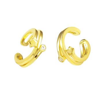 Sterling Silver Gold Plated Ear Cuff With Star And Cubic Zirconia Earrings