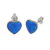 Sterling Silver Simulated Blue Opal Heart Stud Earrings