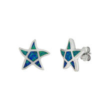 Load image into Gallery viewer, Sterling Silver Star Simulated Blue Opal Inlay Stud Earrings