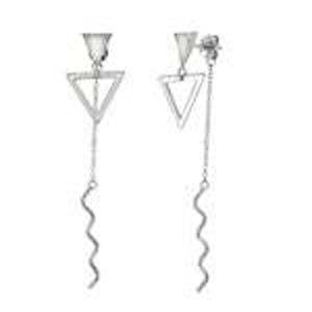 Sterling Silver Rhodium Plated Triangle Dangle EarringsAnd Width 14 mm