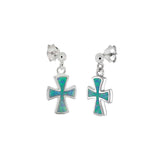 Sterling Silver Simulated Blue Opal Dangle Cross Shaped EarringsAnd Length ��� inchAnd Width 9.6 mm