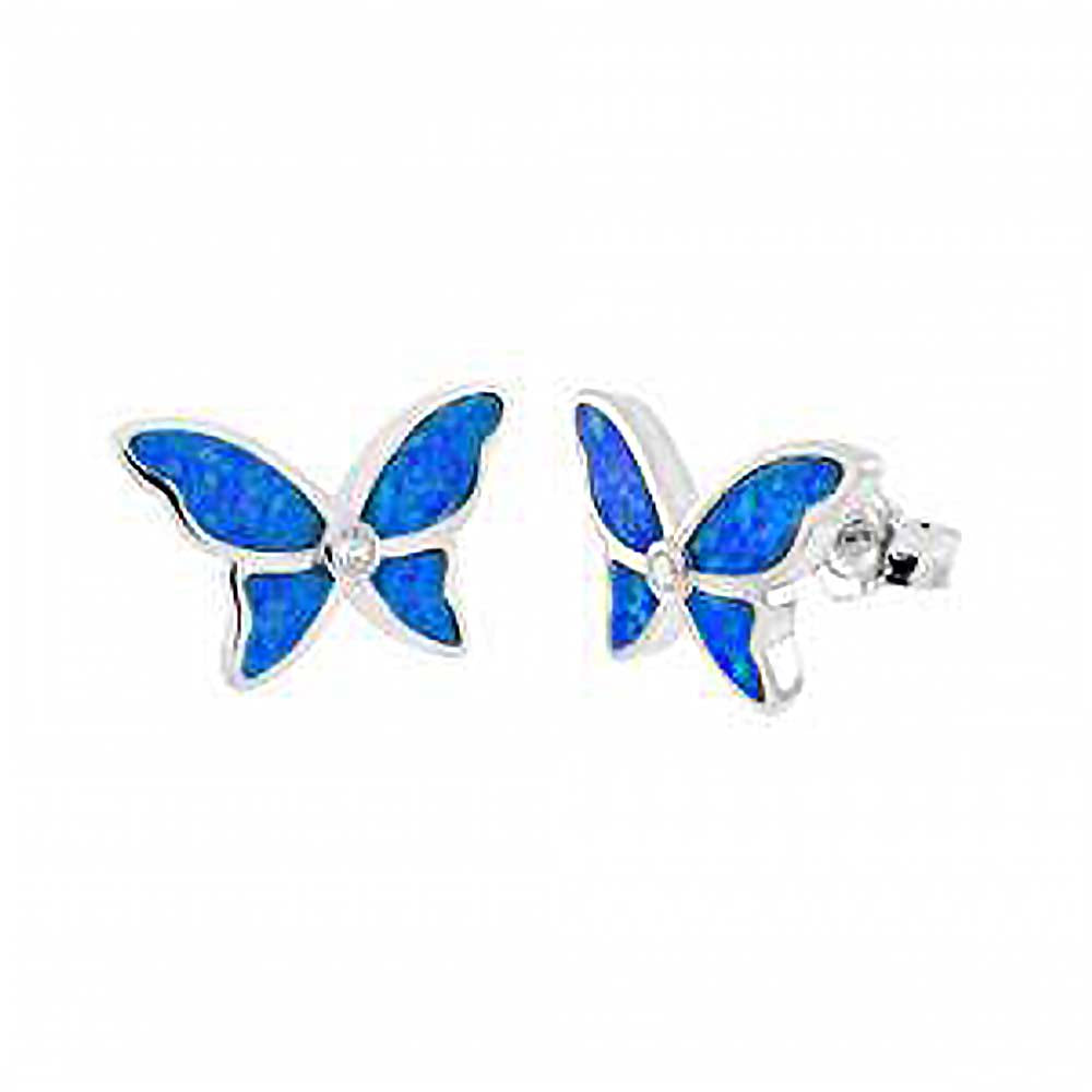 Sterling Silver Simulated Blue Opal Butterfly Stud EarringsAnd Diameter 13.5mm