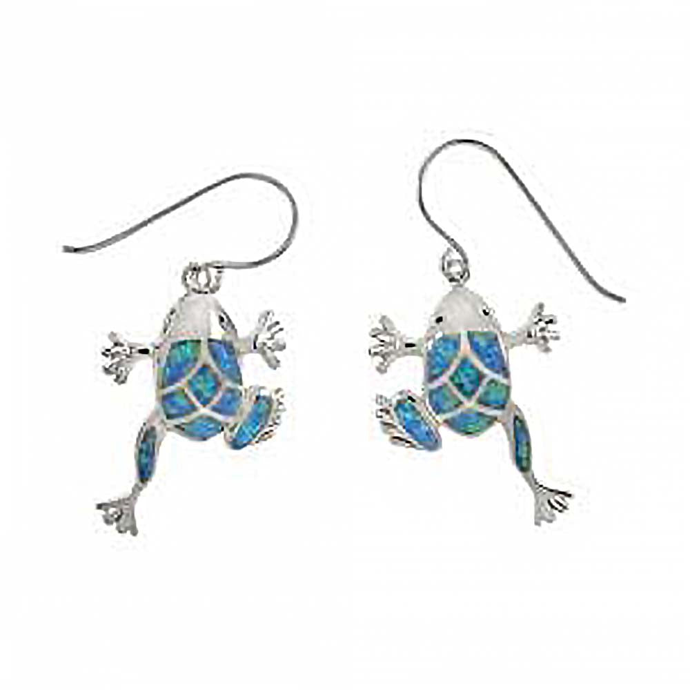 Sterling Silver Simulated Blue Opal Dangle Frog Shaped EarringsAnd Length 1 3/8 inchAnd Width 18mm