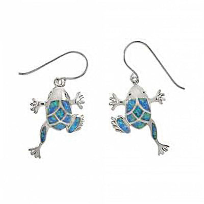 Sterling Silver Simulated Blue Opal Dangle Frog Shaped EarringsAnd Length 1 3/8 inchAnd Width 18mm