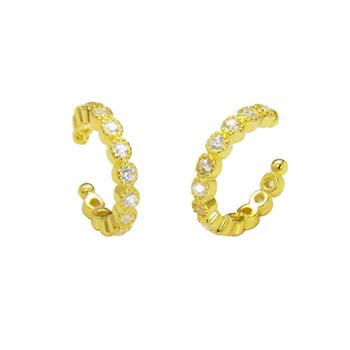 Sterling Silver Gold Plated Round CZ Eternity Bezel Set Ear Cuff Earrings