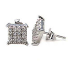 Load image into Gallery viewer, Sterling Silver Pave Set Square Earrings with Earring Dimension of 9MMx9MM