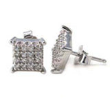 Sterling Silver Pave Set Square Earrings with Earring Dimension of 9MMx9MM