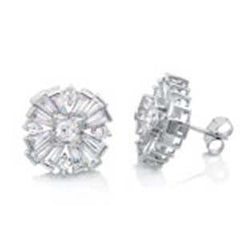 Sterling Silver Round Cross Earrings with Hand Set Clear Cz and 5MM Center CzAnd Earring Width of 15MM