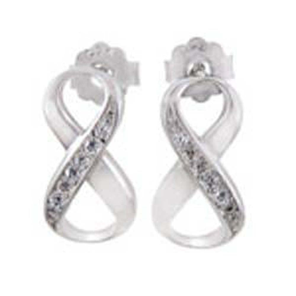 Sterling Silver Clear Cz Infinity Sign Earrings with Earring Dimension of 7MMx15MM