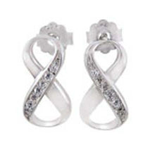 Load image into Gallery viewer, Sterling Silver Clear Cz Infinity Sign Earrings with Earring Dimension of 7MMx15MM