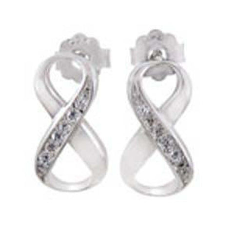 Sterling Silver Clear Cz Infinity Sign Earrings with Earring Dimension of 7MMx15MM