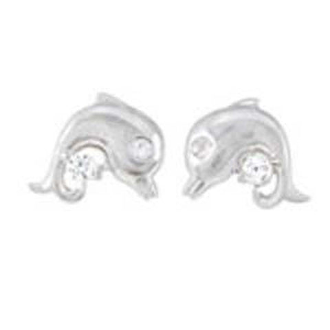 Sterling Silver Dolphin Earrings with Clear CzAnd Earring Width of 16MM