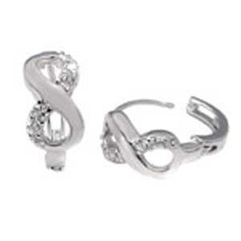 Sterling Silver Infinity Sign Huggie Earring s with Clear CzAnd Earring Diameter of 14MM and Earring Width of 6MM
