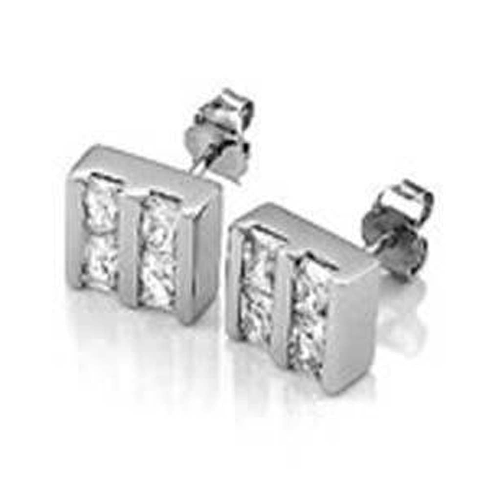 Sterling Silver Square Earrings with Channel Set Clear CzAnd Earrig Width of 9MM