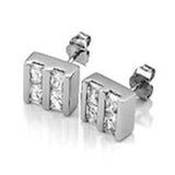 Sterling Silver Square Earrings with Channel Set Clear CzAnd Earrig Width of 9MM