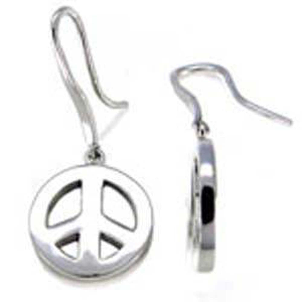 Sterling Silver High Polished Peace Sign Earrings with Earring Dimension of 14MMx31.75MM