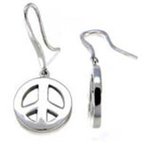 Sterling Silver High Polished Peace Sign Earrings with Earring Dimension of 14MMx31.75MM