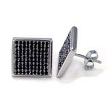 Load image into Gallery viewer, Sterling Silver Pave Set Black Cz Square Earrings with Earring Dimension of 13MMx13MM