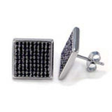 Sterling Silver Pave Set Black Cz Square Earrings with Earring Dimension of 13MMx13MM