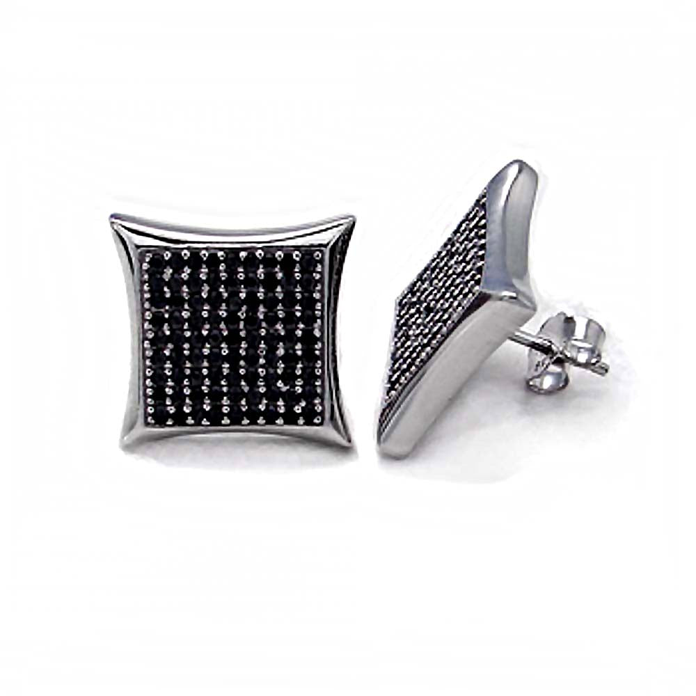 Sterling Silver Pave Set Black Cz Square Earrings with Earring Width of 16MM