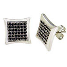 Load image into Gallery viewer, Sterling Silver Micro Pave Set Round Black Cz Square Earrings with Earring Width of 12MM