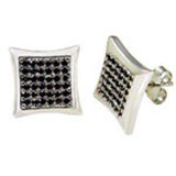 Sterling Silver Micro Pave Set Round Black Cz Square Earrings with Earring Width of 12MM