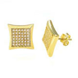 Sterling Silver 14k Gold Plated Micro Pave Set Cz Square Earrings with Earring Width of 12MM